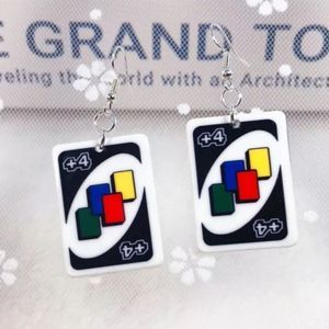 Silver and resin uno card novelty cute earrings new